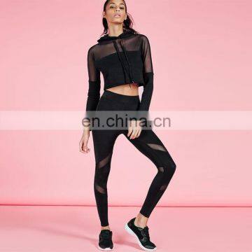 2 Piece Set Women Sport Suit Crop Top&pants Female Leggings Mesh Clothes