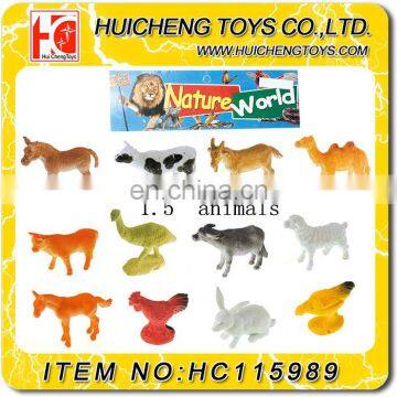 Vivid 12pcs non-taxic PVC plastic 1.5 inch 3D fame animal set small promotion gift toys EN71