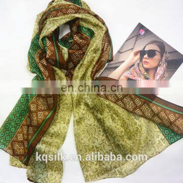 100% silk long 110*200cm habutai personalized silk shawl scarves with geometry pattern