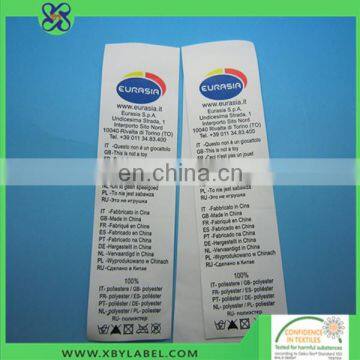 Kids wash care instruction nylon taffeta fabric labels