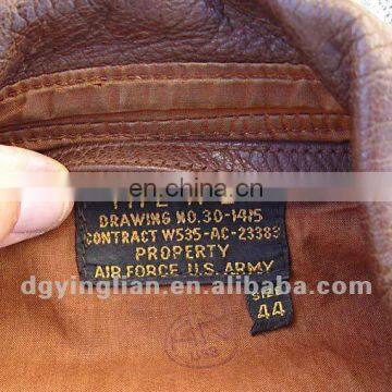 Durable leather clothing collar woven main label