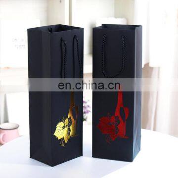 Customized single bottle wine gold foil black cardboard paper bags