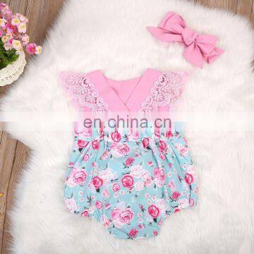 Organic Baby Clothes Rose Baby Romper Floral Ruffle Baby Gift Set photo-3