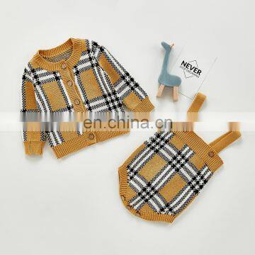 2020 infant 3-6-9 months baby suit plaid jacket suspenders romper romper two-piece suit single shot