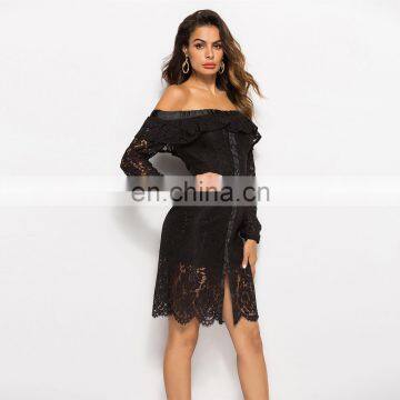 Latex Mini Dresses Black Sex Short Elegant Casual Lace Dresses photo-4