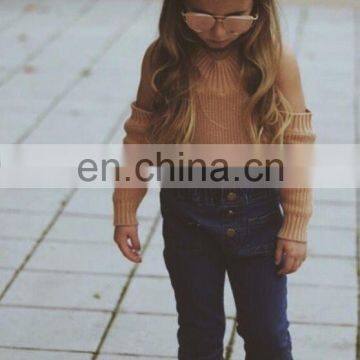 Kids Ribbed O Neck Off-Shoulder Tops Shirts & Denim Jean Flared Pants Casual Outfit Spring Fall Winter Clothes photo-2