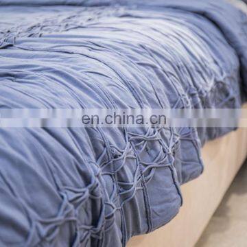 Washable Durable Navy Solid Color Quilt 100%cotton Coverlet Bed-cover With Pinch Pleated Ruffled photo-3