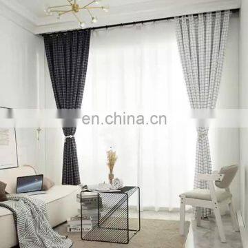 Wholesale good quality modern rideau salon black and white checked printing semi-shading window curtain for the living room