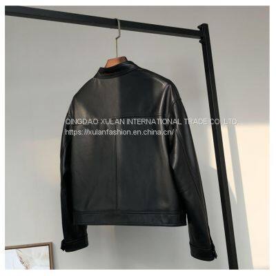 2021NEW FASHION LADIES' GENUINE SHEEPSKIN MOTORCYCLE LEATHER JACKET photo-5