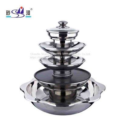 cookware 5 tiers pagoda stainless steel chafing shabu shabu hot Oot and BBQ grill with steamer for serving