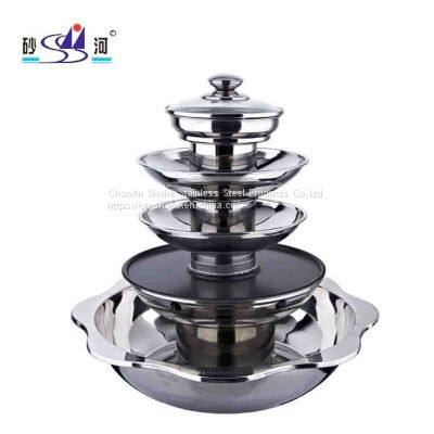 Cookware 5 Tiers Pagoda Stainless Steel Chafing Shabu Shabu Hot Oot and BBQ Grill With Steamer for Serving