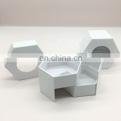 Luxury cardboard  hexagon shape gift paper packaging box with custom logo window- 2 layers