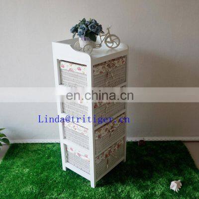 White Home Funiture Solid Wood Storage Cabinet With Wicker Drawers Willow Basket photo-5