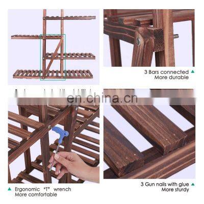 Carbonized Wood Plant Stand Holder 6 Tier High Low Shelf Space Saving Flower Display Rack For Indoor Outdoor Garden Patio Balcon photo-2