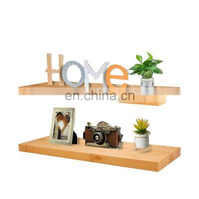 Floating Shelves Wall Mounted Natural Bamboo Small 16 Inch Wall Shelves Rustic Decor Storage Hanging Bookshelves 2pcs