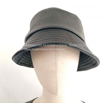 men's cowhide genuine leather bucket hat