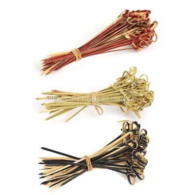 Wholesale Eco friendly Bamboo Looped Knotted bamboo fruit picks Skewer Cocktail