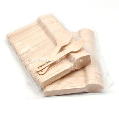 Chinese Factory Disposable Long Handle Birch Wooden Ice Cream Spoon Dessert Spoon with logo