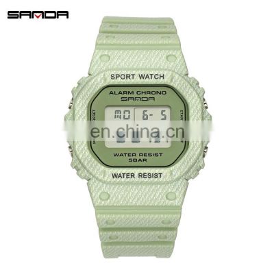 SANDA 293 Colorful Fashionable Rubber Strap Minimalist Waterproof Calendar Light Sport Women Digital Watch