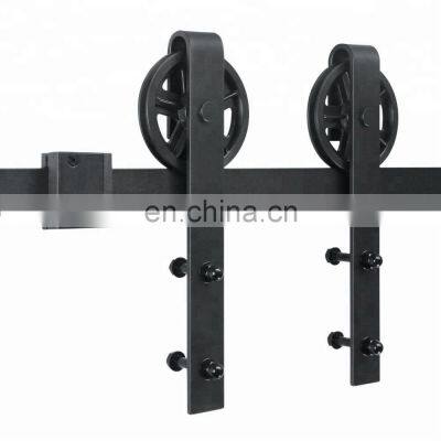 6.6ft Dark Coffee American Antique Country Wheel Roller Hanger Sliding Barn Wood Door Hardware Kit Set photo-2