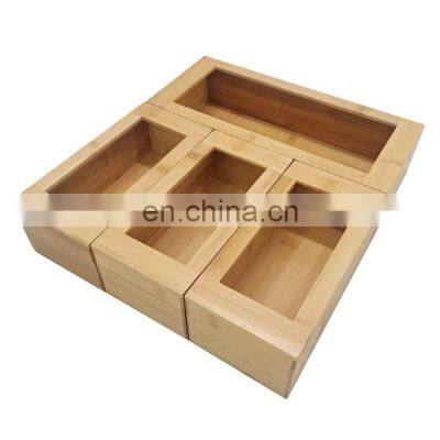 Natural Bamboo Ziplock Bag Organizer Clear Drawer Storage Box Openable Top Lids/ziplock Bag Storage Organizer 4 Pieces