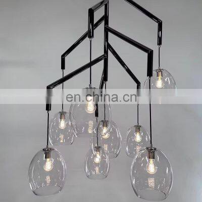 American Design Loft Living Room Hanging Glass Ball Pendant Light Villa Decoration Led Stair Chandelier