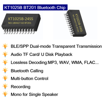 KT1025B BT201 Bluetooth Aduio Chip TF Card U Disk Voice Playback Recording for Bluetooth Speaker Calling BLE SPP Transmission Multi-Key Control  Mono