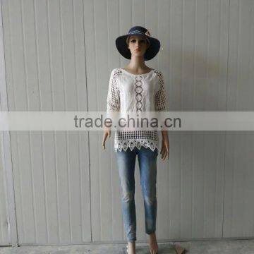 2016 Ladies Tops Hot/embroidery Lace Sleeve Jacket Cotton Lace Fabric Hollow Out Vest photo-5