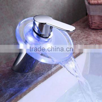 Color Changing LED Waterfall Bathroom Sink Faucet with Glass Spout                        
                                                Quality Choice