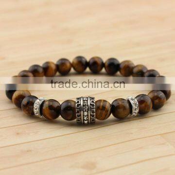 BRP1310 natural tiger eye gemstone bracelet stainless steel bead with CZ paved macrame bracelet                        
                                                                                Supplier's Choice