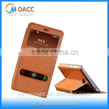 Double window OEM Genuine leather cell phone case for sony z3