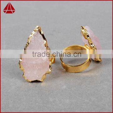 Natural rough stone arrowhead rose quartz ring jewelry