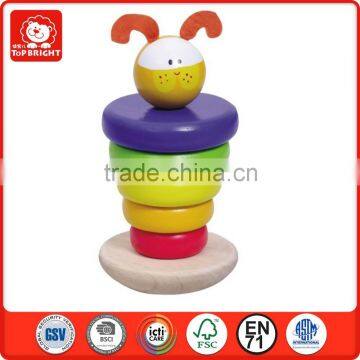 Top Bright EN71 and ASTM Rainbow Kitty stacking classic sensory toy for kid wholesale educational wooden baby toy