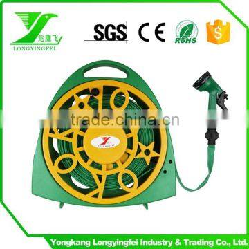 Green and yellow PVC flat plastic hose 15 M with 4 function spray nozzle