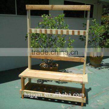 outdoor wooden garden tool rack with foldable bench