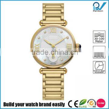 PVD gold ladies stainless steel case steel back watch japan quartz movement Sapphire glass with gold stainless steel band