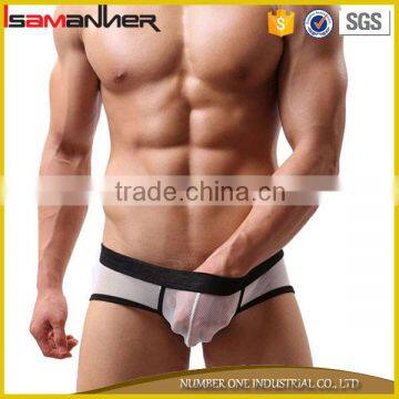 Low waist male trunks nylon triangle sexy men transparent underpants