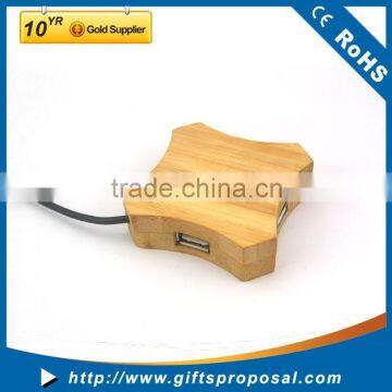 USB Charging 4-Port USB 2.0 Hub Wooden Material Portable Hub