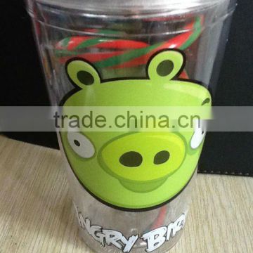 HOT!!double wall plastic tumbler with straw