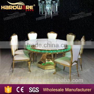 Dubai LED round golden stainless steel base wedding dining table for events