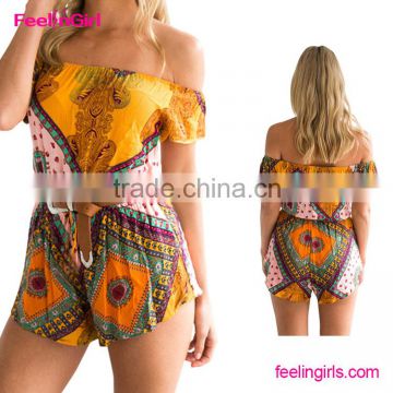 Fashion Bohemia Printed Romper One Shoulder Jumpsuit