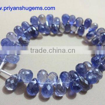 Iolite Hand made 5*8 mm 76 ct Faceted Drops side drilled 6 inches strand length natural gemstones