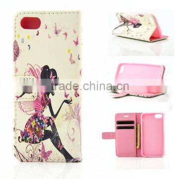 Stand Leather Case for Iphone 7 with Wallet Happiness Girl Design
