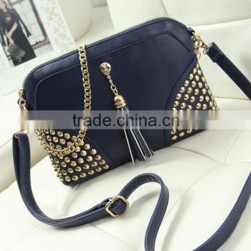 new stylish zip rivets lady handbag oblique across Europe and tassel shoulder hand bag wholesale