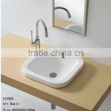 YJ7555 Ceramic Rectangular Counter top Cabinet Basin Bathroom Hand Washbasin