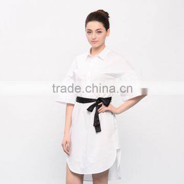 Women's Casual Lapel Half Button Irregular Hem Shirt-Dress Woven Blouse-dress Plus Size Half Sleeve