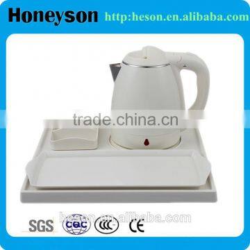 hotel equipment serivce plastic shell electric water kettle with tray set for hotel room supplies