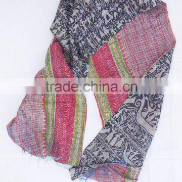 Indian Handmade Stitch Kantha Scarf Vintage Patchwork Silk Sari