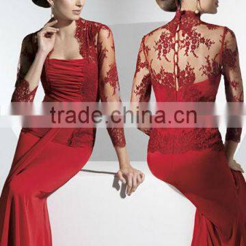 2013 Unique Stomacher Design floor-lenght red-chiffon with jacket mother dress FAM-006