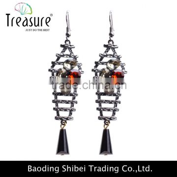 Bohemia ethnic jewelry gun black alloy hollow diamond mix color dangle earrings jewelry